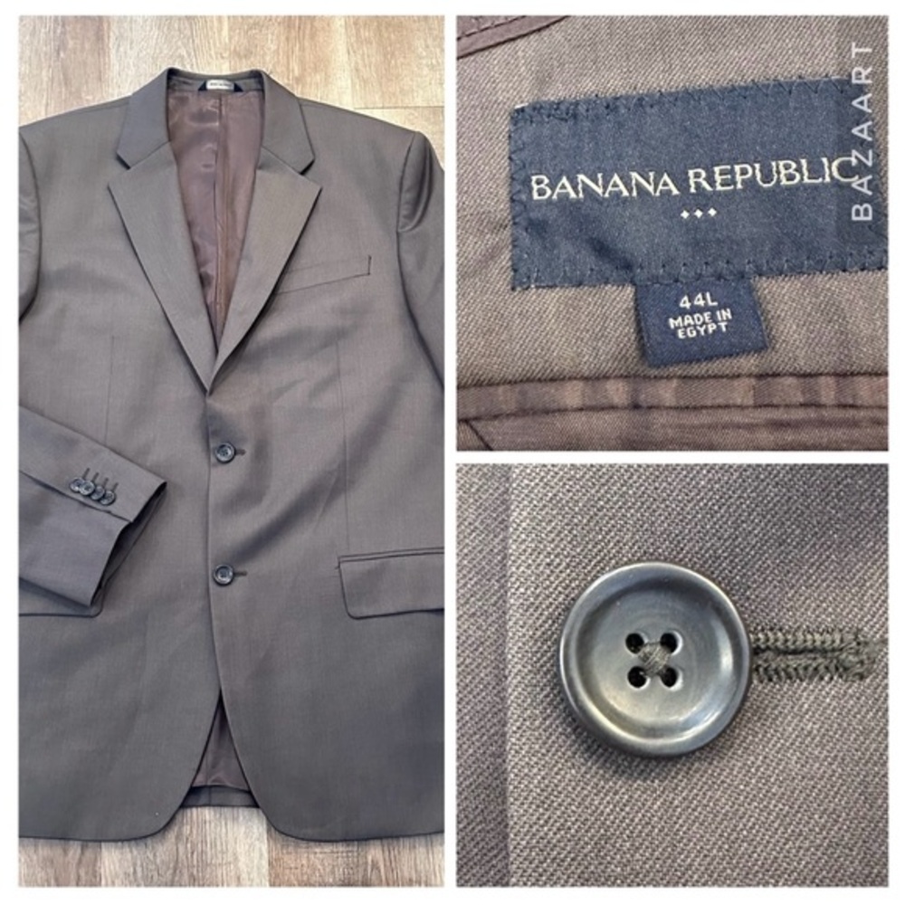 Banana Republic Blazer Sport Coat Mens 44L Brown Wool‎ Two Button